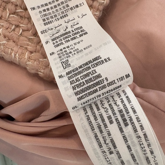 Abercrombie & Fitch Women's Pink Tweed Wool‎ Blend Overcoat Size L - Picture 5 of 5